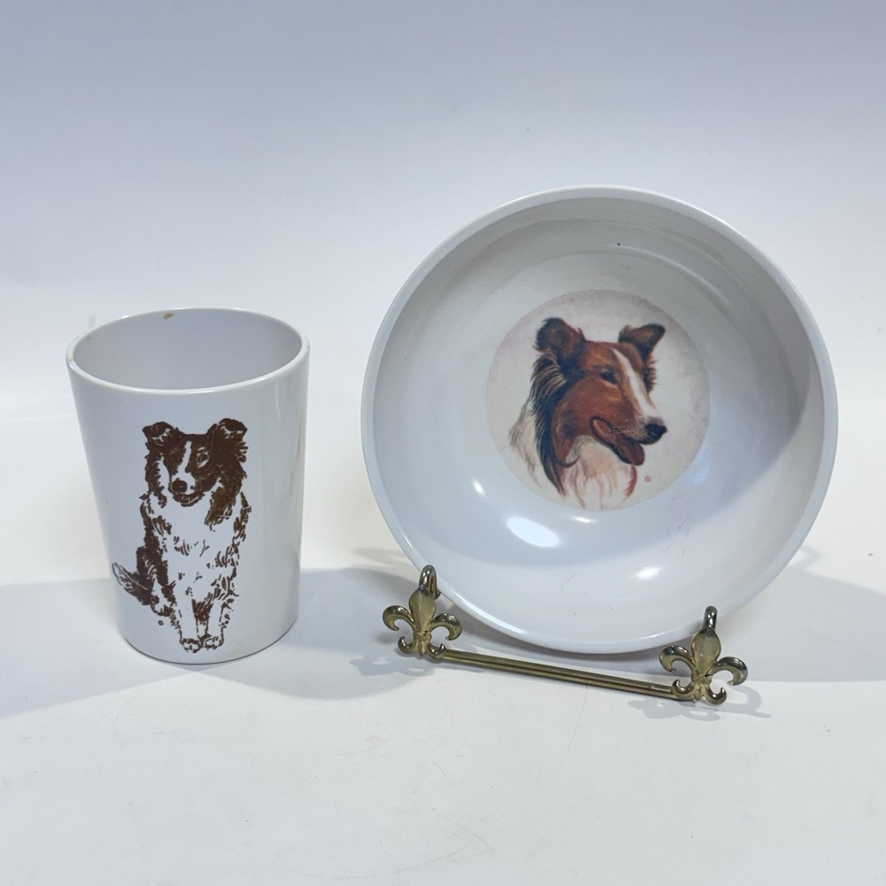 Vintage Lassie TV Dog Melmac Dinnerware Bowl & Cup Set‎ Melamine Child Size